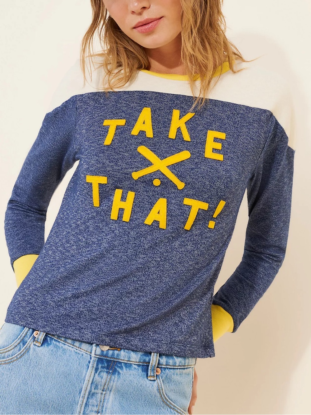 MOTHER Take That Hail Mary The Long Sleeve Cap Outfielder Sweatshirt in Blue